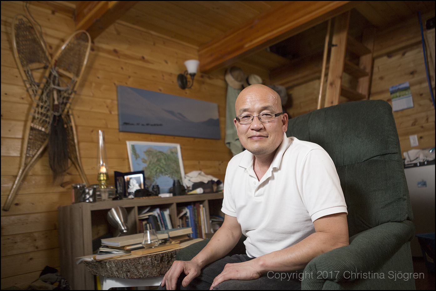 Permafrost scientist Kenji Yoshikawa in his cabin outside Fairbanks.